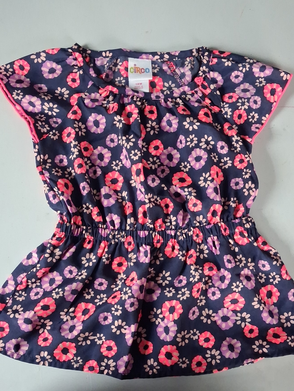 Circo Navy Floral Peplum Top with Pink & Lavender Flowers